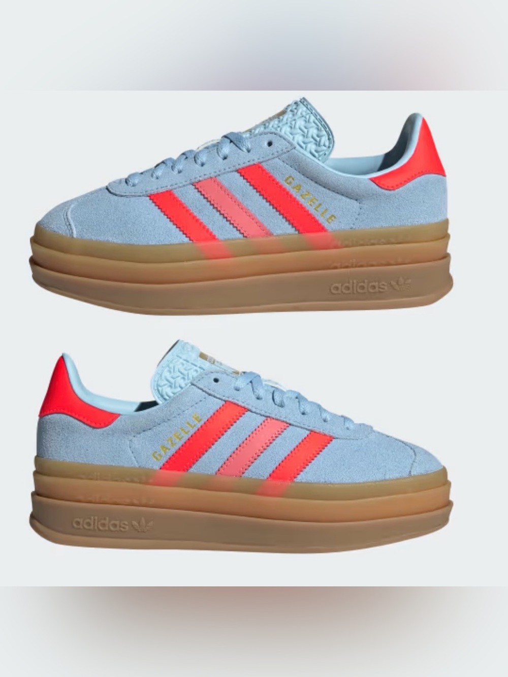 NEW adidas Gazelle Platform Sneakers in Light Blue with Coral Accents